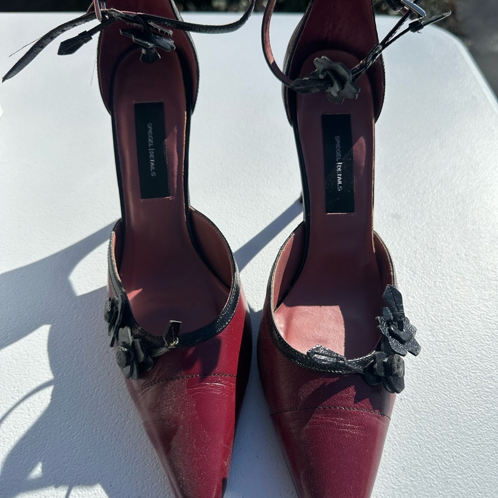 Spiegel Burgundy Heels with Black Floral Accents